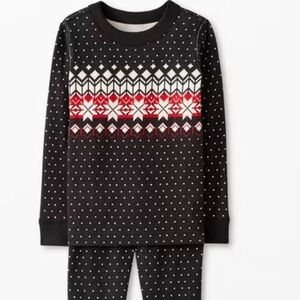 NWT Hanna Andersson Holiday Long John Pajamas Black Fairisle Kids 6-7